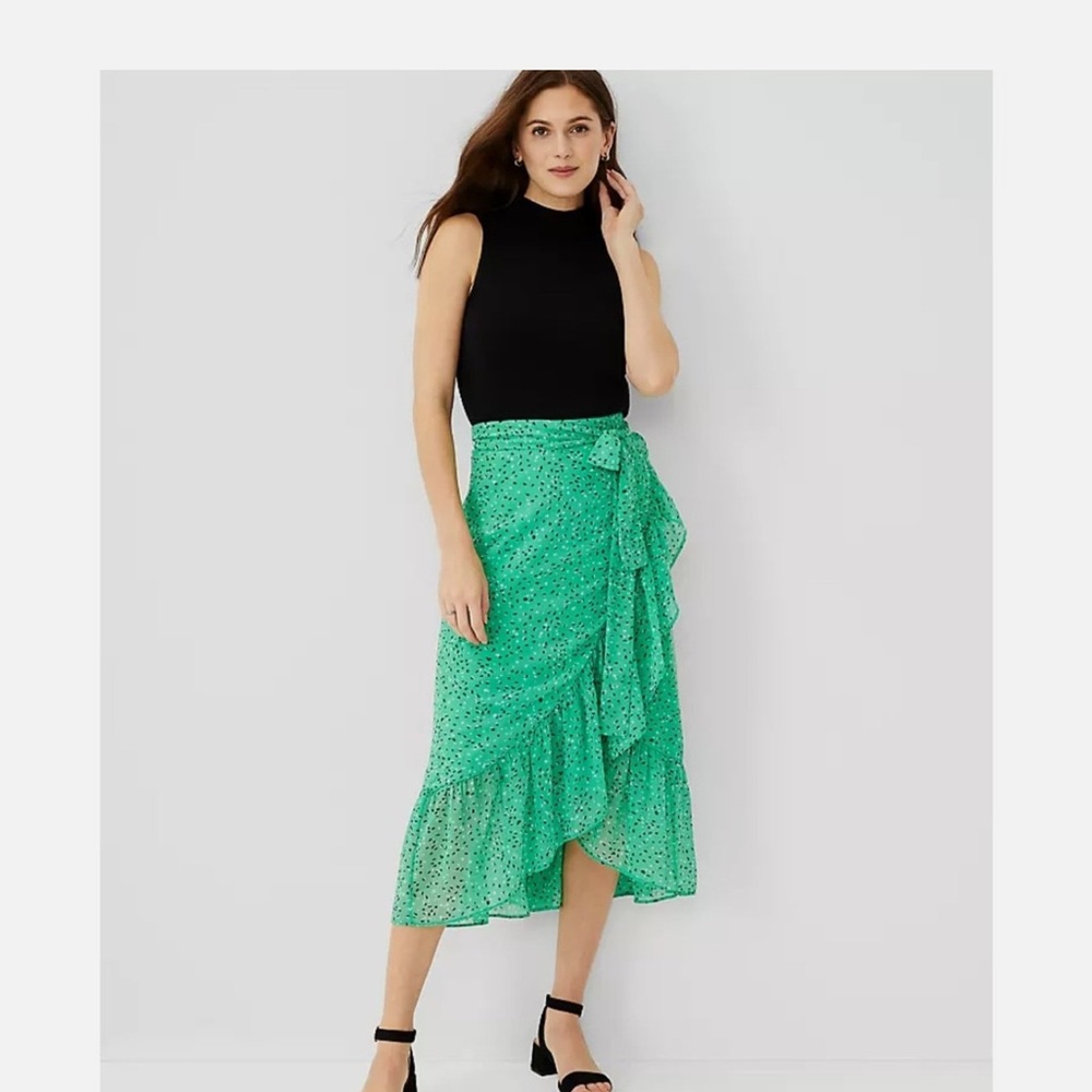Ann Taylor Green Wrap Midi Skirt